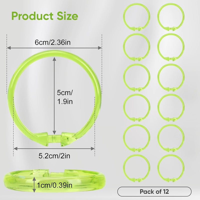 Ulable Premium Plastic Shower Curtain Rings Shower Curtain Hooks Gliding on Standard Shower Rods Easy Snap Closure (O Shape,Green,12Pcs) - Image 2